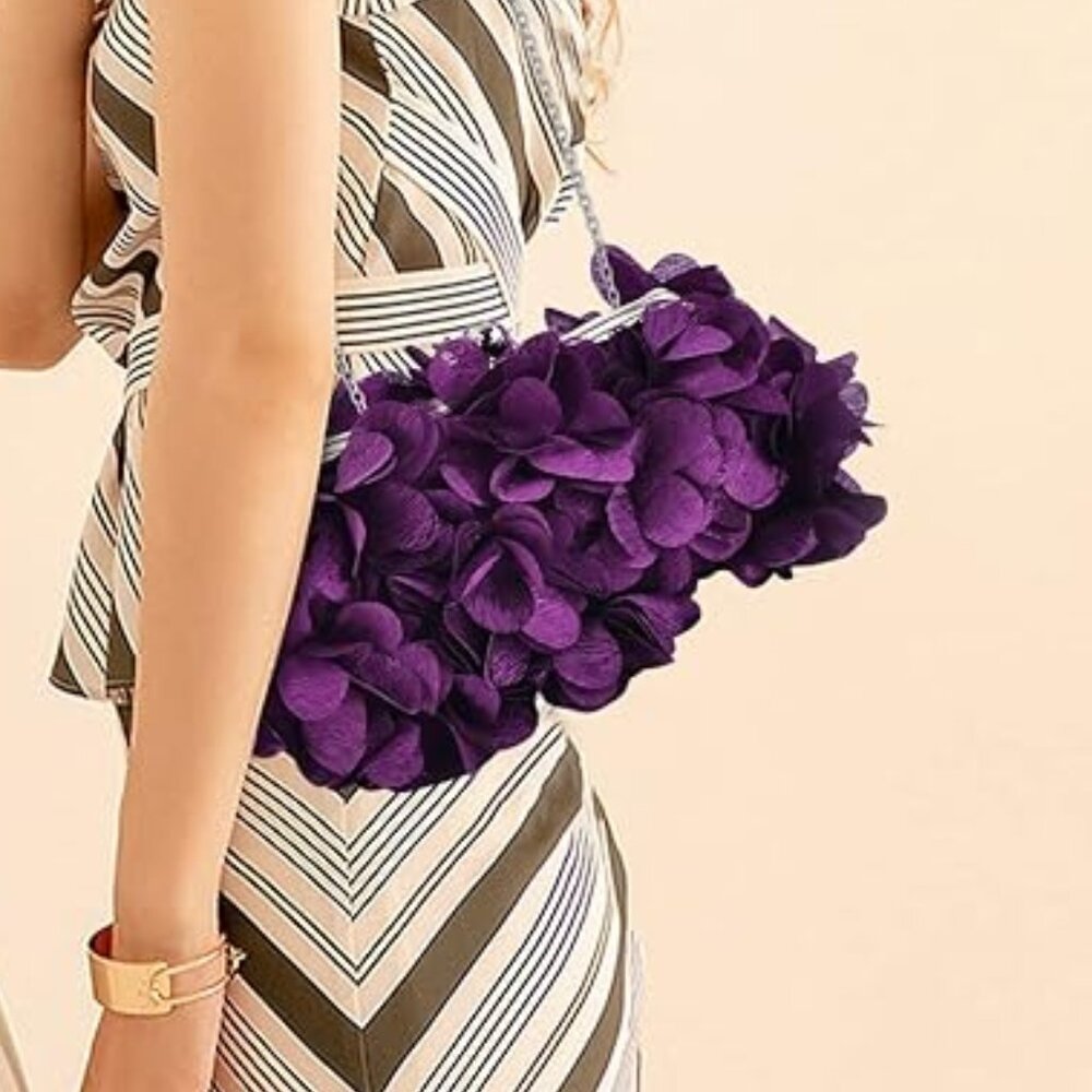 Neiman Marcus Floral Purple Petal Elegant Evening Purse - Picture 2 of 5